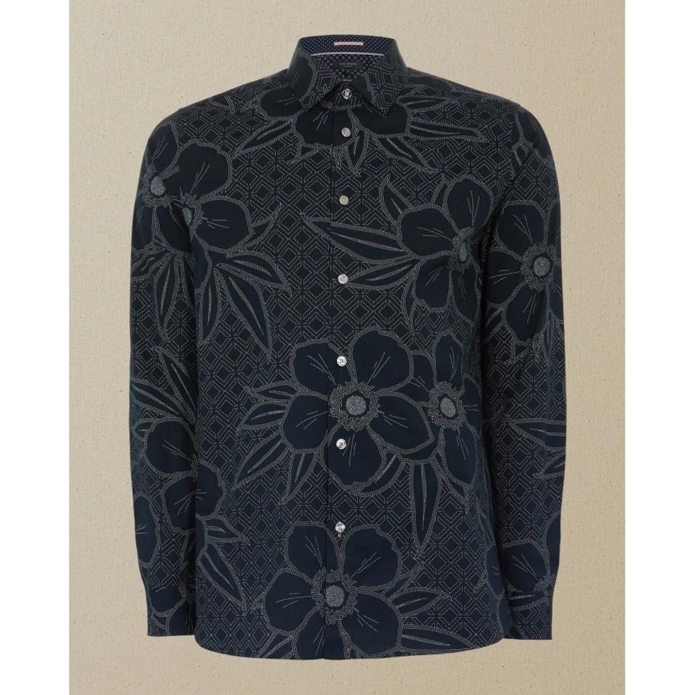 Ted Baker Gogirl Navy Floral Button Down Size‎ 7 (XXXL)